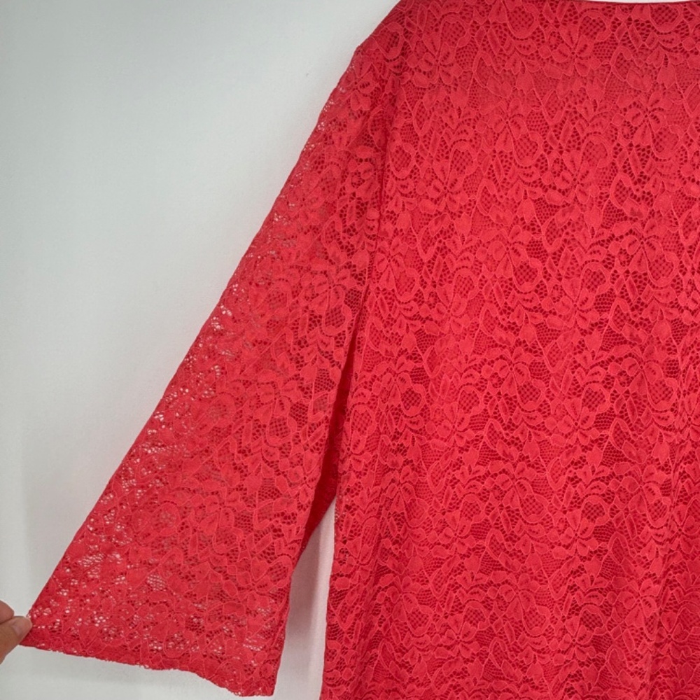 JM Collection Womens XL Lace-Up Tunic Top Starfish Coral Floral Lace 3/4 Sleeves - Picture 7 of 10